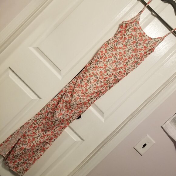 NWT Pink Floral Bodycon Maxi Long Dress Rosette Rose w/ Side Slit Medium Ruched - Picture 13 of 15